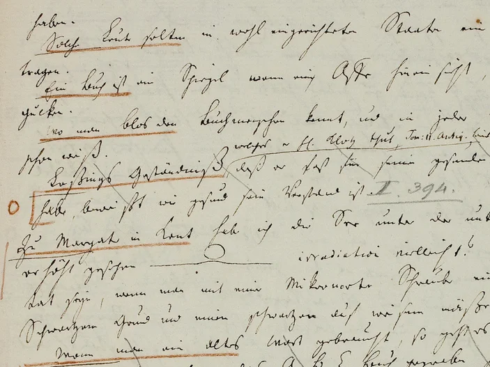 Ausschnitt einer Seite aus einem Sudelbuch Georg Christoph Lichtenbergs, eng beschrieben mit Aphorismen