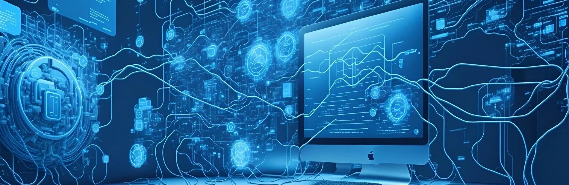 Das Bild zeigt eine digitale, futuristische Darstellung eines Computerchips oder Prozessors, umgeben von leuchtenden, vernetzten Linien und Knotenpunkten, die Datenfluss und Technologie symbolisieren.