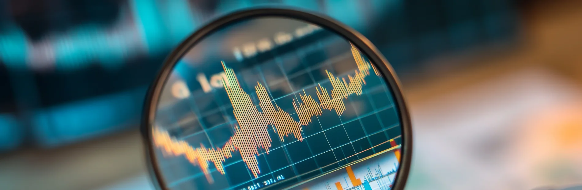 Ein Vergrößerungsglas zeigt auf Börsenkurse